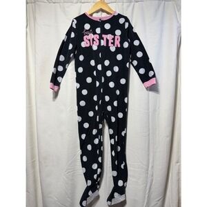 Carter's Kids Girls Black Polka Dot Fleece Footie Pajamas Size 7 Best Sister